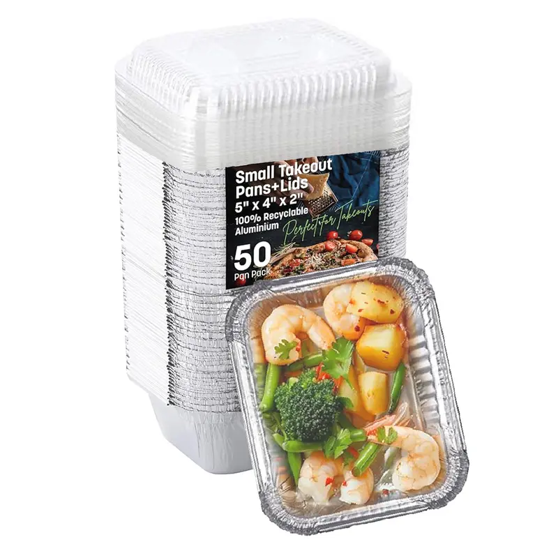 60 Packs Aluminium Disposable Foil Pans with Plastic Dome Lids - 1lb Rectangular Cookware, Durable, Freeze-Safe, Heat-Stable, Food-Safe Bakeware for Dump and Bake Meals, Storage, 60 Pans on Hand Convenient Disposable Solutions
