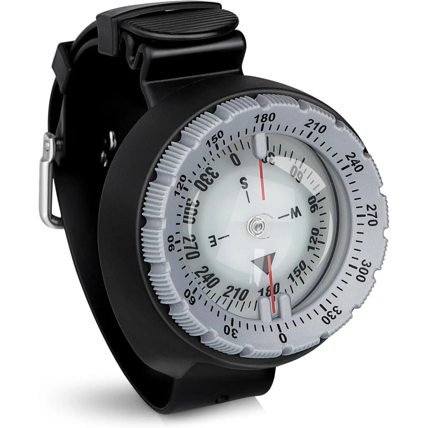 Professional 5ATM Waterproof Wearable Outdoor Navigation Wrist Compass with TPU Band, Glowing Face, Luminescent Dial, Night Reading, Red Lubber Line, Rotating Bezel, Side-Reading Window for Diving, Hiking