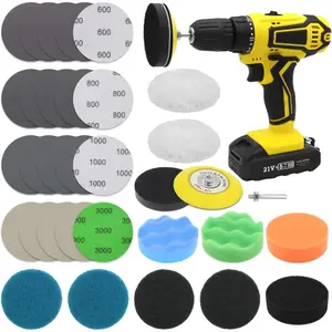 Headlight Restoration Kit, 3 Inch  Polishing Sanding Discs with 1/4 Inch Shank Backing Pad, Scouring Pads, Buffing Sponge Pads, Soft Interface Pad, Woolen Buffer Pads, 32 count