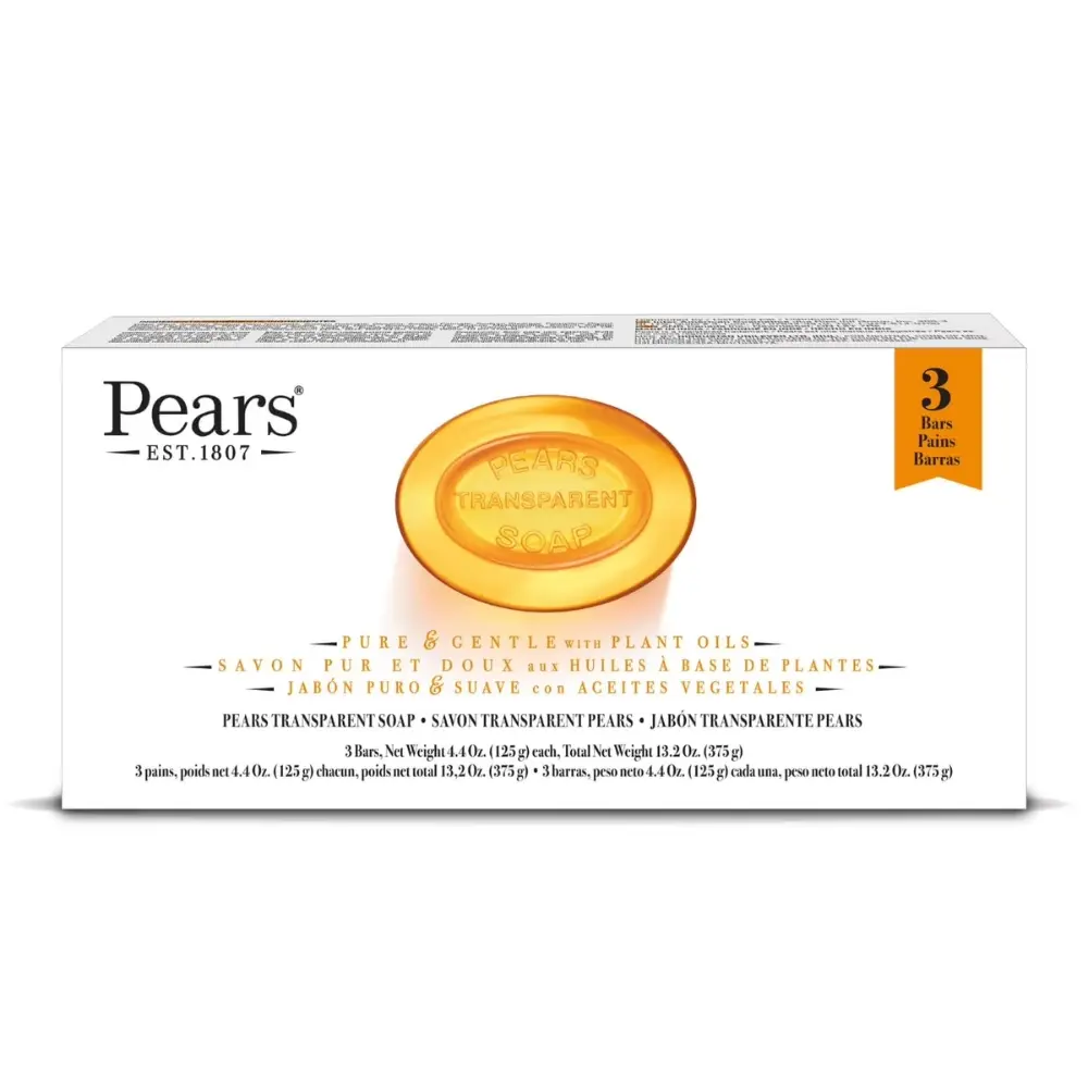 Pears Transparent Soap Bars, Pure & Gentle with Plant Oils, 3 Bars, 4.4 Oz Ea