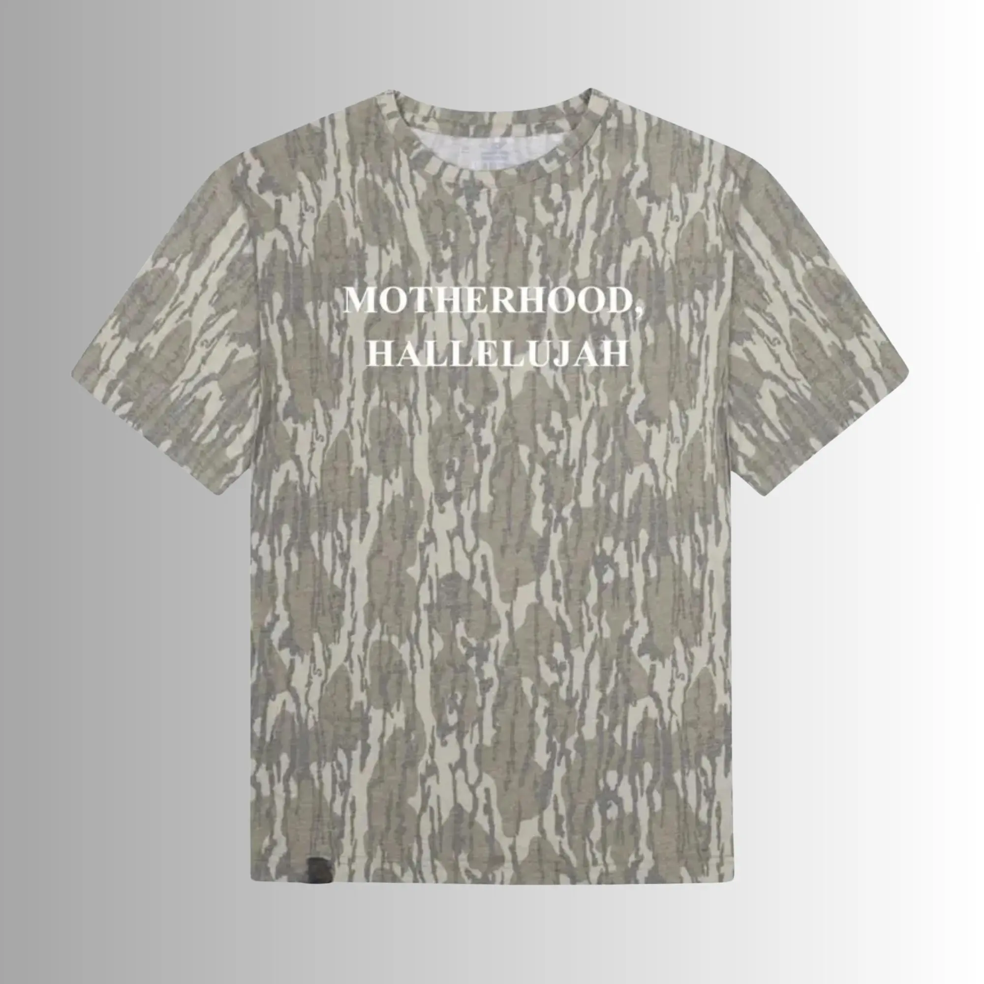 Mossy Oak Bottomland Motherhood Hallelujah Camo T Shirt - Christian Mom Graphic Tee, Unisex Outdoor Tee, Soft Breathable Cotton, Vintage Streetwear Aesthetic, Hiking Camping Shirt, Gift For Mother’s Day