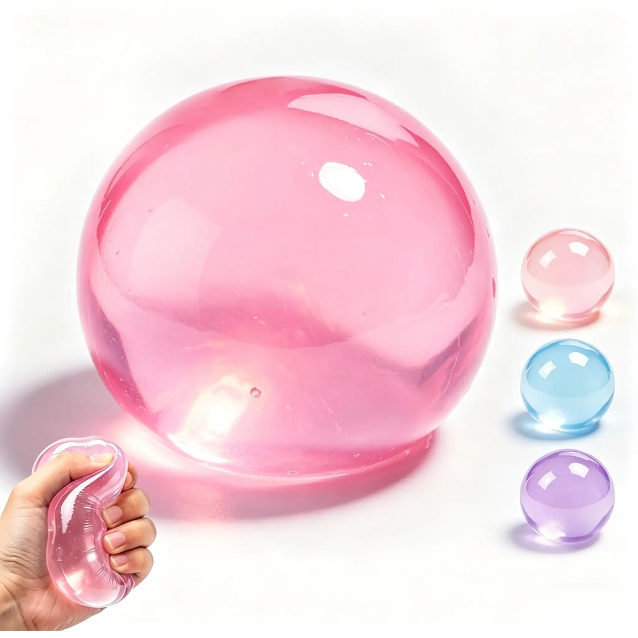 Colorful Stress Relief Balls - Pink, Blue, Purple, and Clear - Perfect for Relaxation and Fun