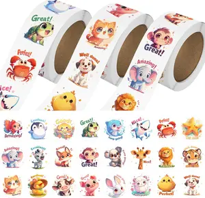 3 Rolls Animal Stickers for Kids, 1500 PCS Kids Stickers Bulk for Toddlers 2-4, 24 Designs Farm/Ocean/Wild Cute Sticker with Motivational Words for Kid Reward, School Supplies (1.0 Inch)