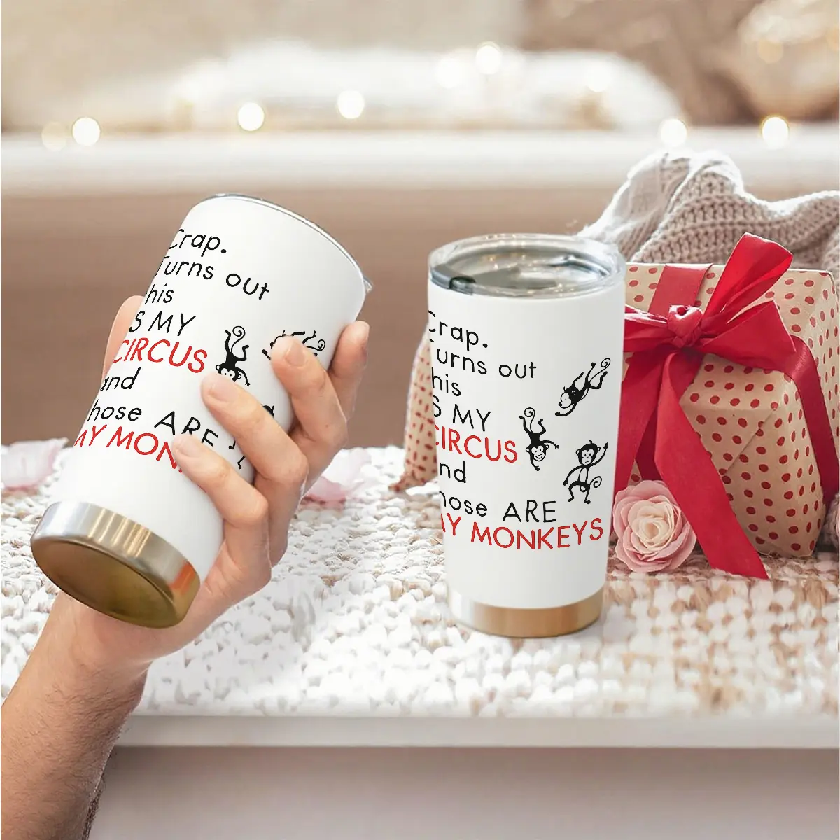 20oz (600ml) 304 Stainless Steel Double Layer Portable Insulated Tumbler - 1pc Travel Mug with Humorous Monkey Print, Ideal for Coffee, Daily Commutes, Adults & Funny Gifts