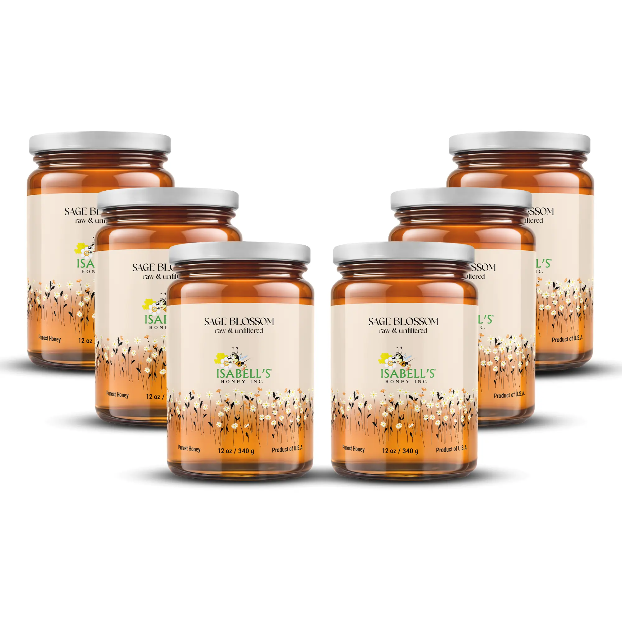 6 Packs of Sage Blossom - 100%  Natural Honey (12 Oz Each)
