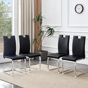 4 Piece Dining Chairs Set of 4, Modern Bow Back Faux Leather PU Kitchen Chairs with Metal Legs, Ergonomic Armless Side Chairs for Dining Room Living Room, Black