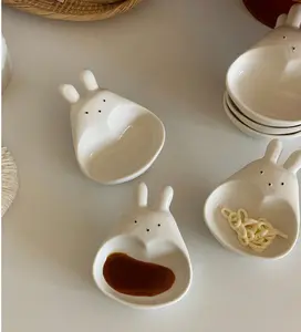 Super Cute Cartoon Rabbit Dipping Saucer Household Three-Dimensional Ceramic Saucer Ketchup Snack Plate Vinaigrette White Rabbit,Kitchen,Christmas Gift
