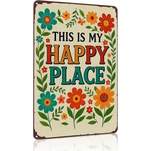 Funnysign Garden Gifts This Is My Happy Place Vintage Tin Sign Vintage Metal Sign Decorative Plaque for Home Garden Patio Yard Home Decoration Decor Decor Signs 8 X 12 Inch