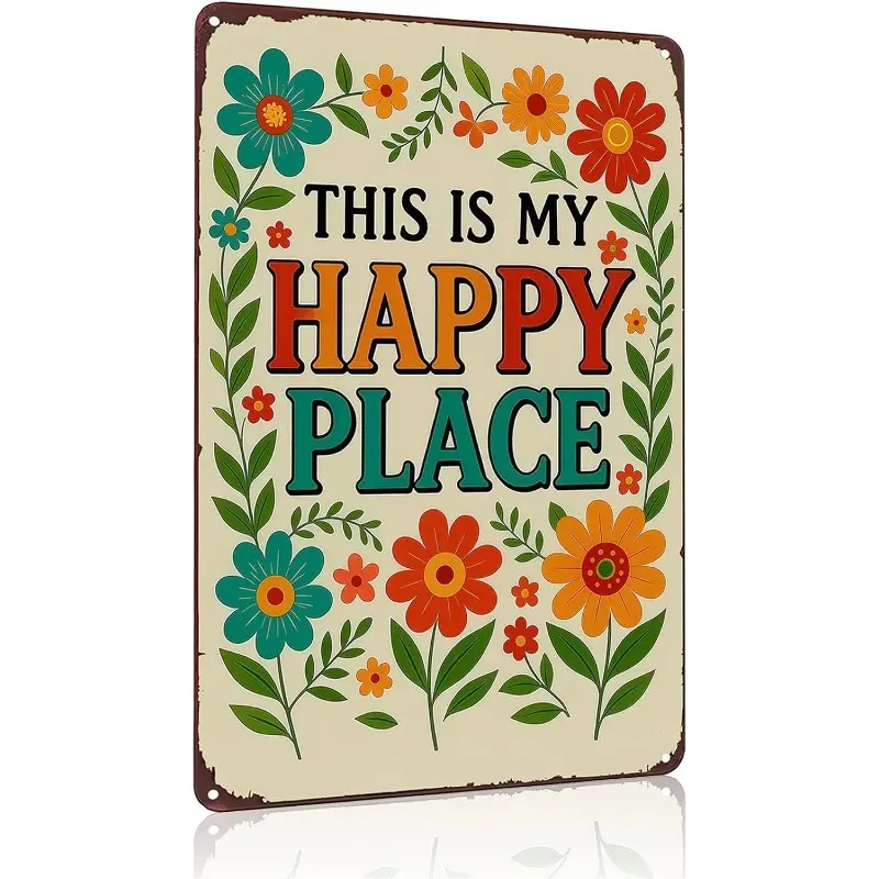 Funnysign Garden Gifts This Is My Happy Place Vintage Tin Sign Vintage Metal Sign Decorative Plaque for Home Garden Patio Yard Home Decoration Decor Decor Signs 8 X 12 Inch