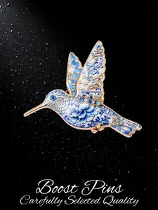 Gold Tone Enamel Hummingbird Brooch, Multi-Design Themed with Clear Crystal Rhinestone Wings, Statement Lapel Pin, Women's Fashion Jewelry, Perfect Gift for Bird Lovers & Sports Fans, Elegant Brooch