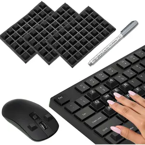 120 pcs Raised Keyboard Stickers for Long Nails, Adhesive Keycap Riser Decals with Paint Pen, Silicone Keyboard Protectors for Laptop, Desktop, Gaming - Black, TrapezoidalGift