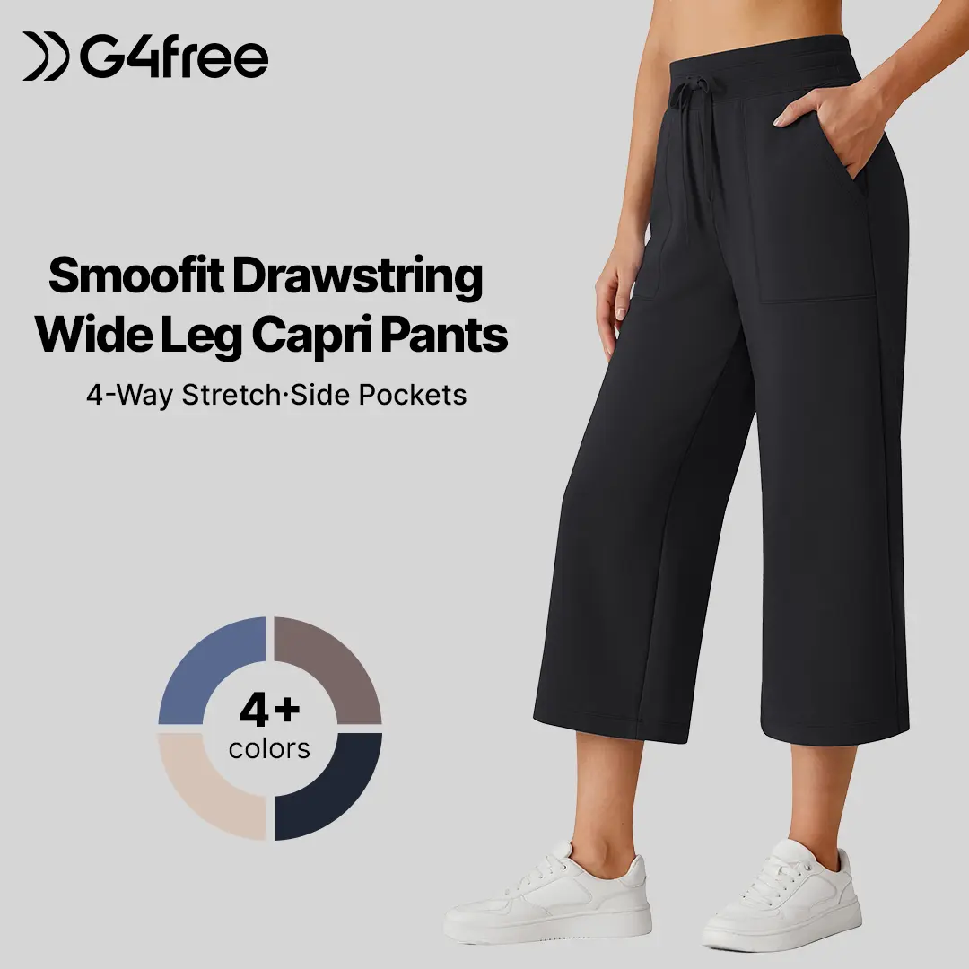 G4Free Smoofit Wide Leg Capri Pants for Women High Waisted Drawstring Summer Pants Casual Pants with Pockets