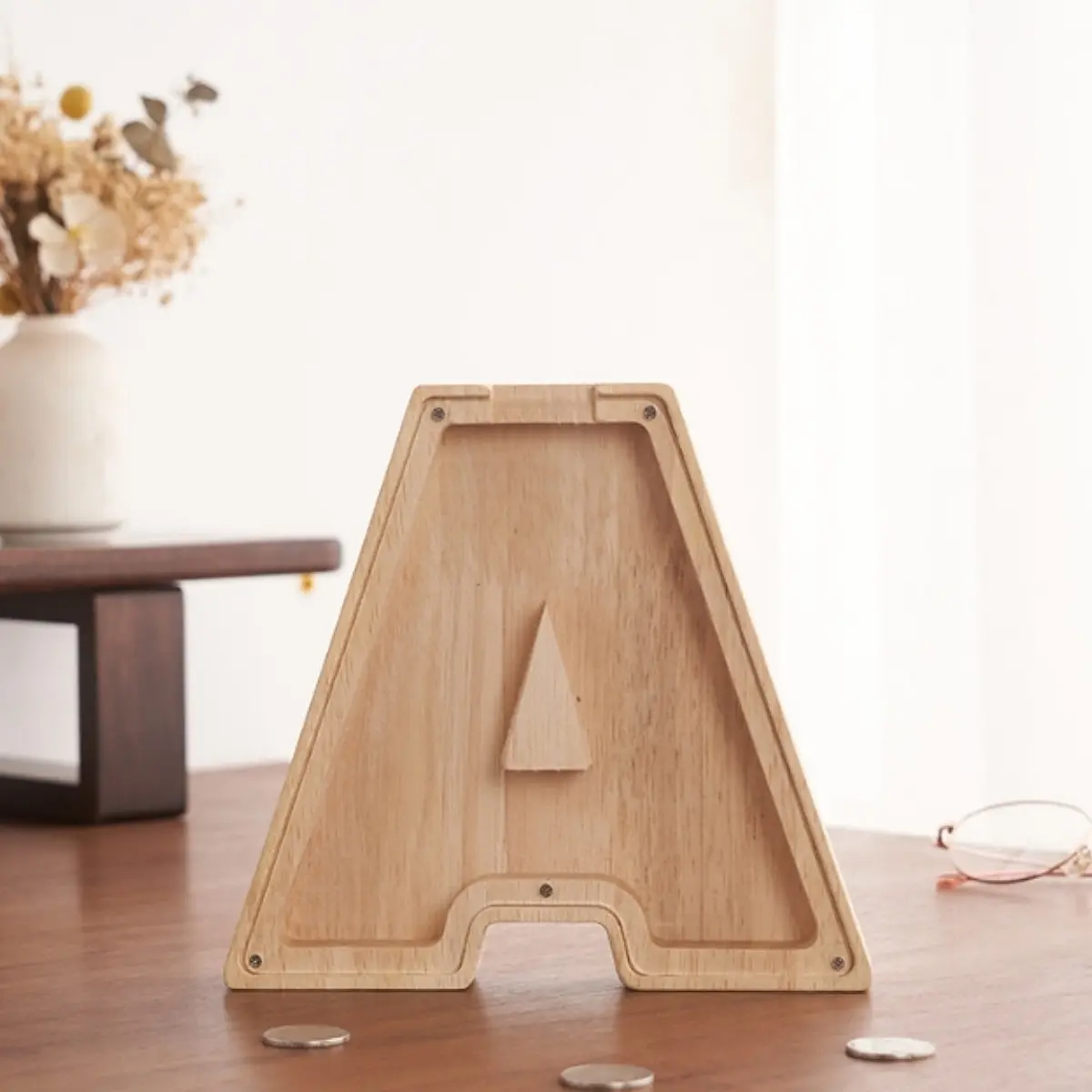 Letter Piggy Banks Wooden Money Bank for Bedroom Living Room Decoration, DIY Name Gift for Birthday Christmas (A-Z)