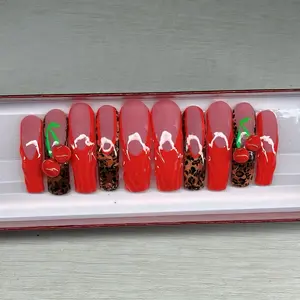 Cherry Animal Print 3d High Quality Acrylic Press Ons Cherry Animal Print 3d High Quality Acrylic Press Ons