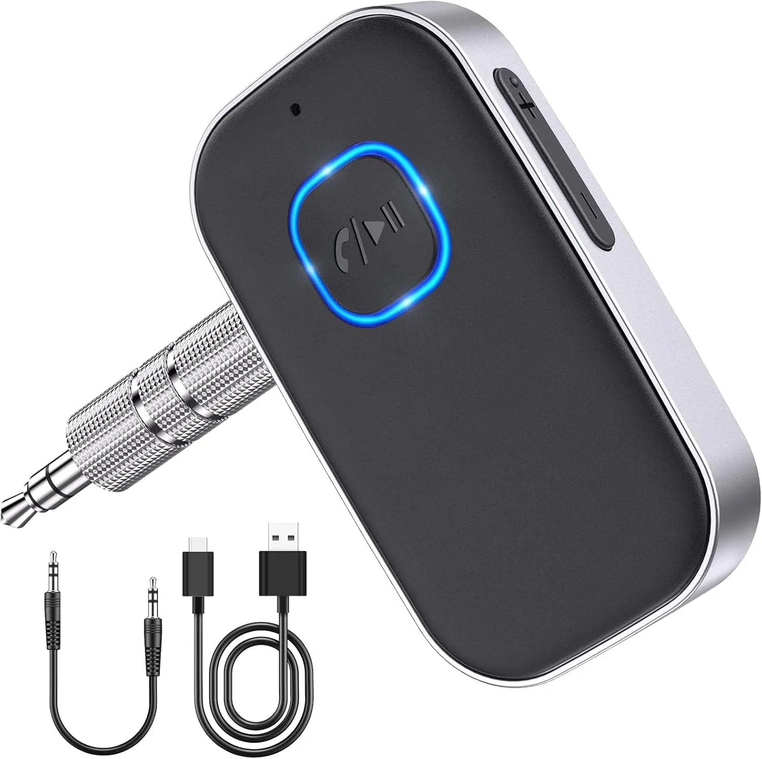Bluetooth Car Adapter - 3.5 mm Jack Auxiliary to Bluetooth Input Adapter with Built-in Mic, 16H Playtime, Handsfree Call Kit for In-Car Audio, Home Stereo