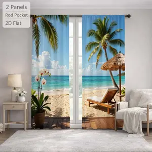 2Pcs Green Forest Bamboo Pattern Countryside Style Sun Blocking Curtains Digital Printed Rod Pocket, Window Treatment For Bedroom Office Kitchen Living Room Study Home Decor