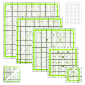 Quilting (2.5", 5", 8.5", 10",12"), 5 Square Quilting Templates with Anti-Slip Mat, Quilting-Ruler Acrylic for Quiltings and Sewing (Green)