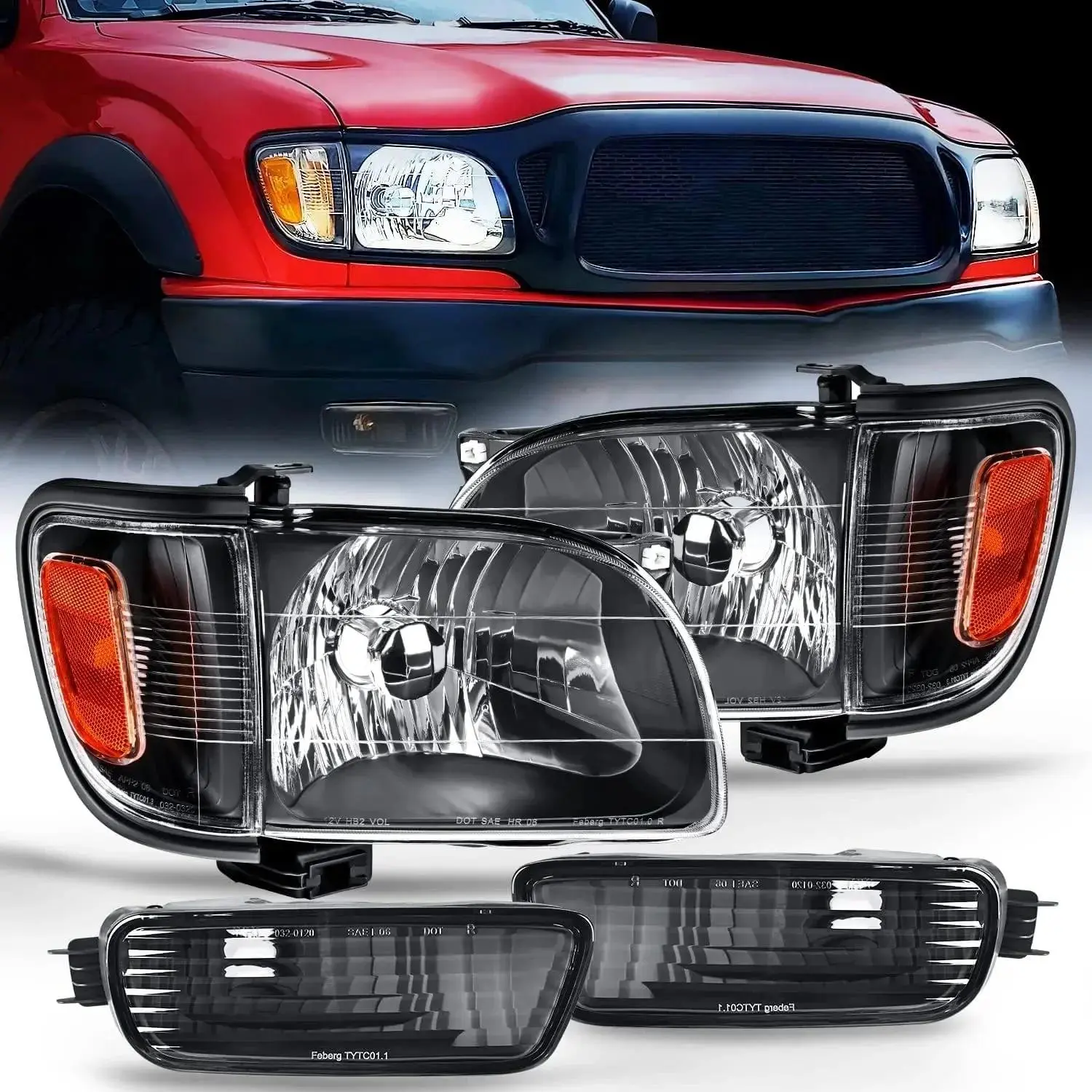 Nilight OE Standard Plug-N-Play Automotive Headlight Assemblies for 2001-2004 Toyota Tacoma, Black Case, Amber Reflector, H4 LED Bulb, IP65 Waterproof, UV Resistant, Anti-Fog Vent, Car Lighting, Night Driving, Car Accessories