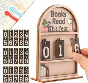 Books Read This Year Counter, Books Read This Year Sign with Stand and Bookmark, Book tracker for Reading Goal Bookshelf Decor, Gift for Teachers, Librarians, Readers(COLOR:wood)