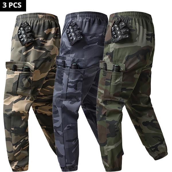 3-Pack American Style Camo Work Trousers - Multi-Pocket, Stretch Waist, Heavy Duty Tapered Pants for Daily & Work Casual Comfy Elastic Man pantalones para hombre pants for men cargo pants for men