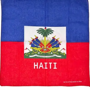 Haiti Flag Bandana Scarf - 100% Cotton Made in China, Featuring Haitian Flag Design, Blue and Red Colors, Ideal for Casual Wear