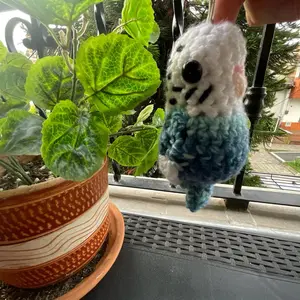 Cute Crochet blue budgie parakeet Parrot Keychain