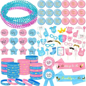 Bluegogo 202 Pcs Baby Gender Reveal Party Supplies Favors Boy or Girl, Gender Reveal Ideas Gender Reveal Games Supplies, Baby Gender Reveal Bracelets, Team Boy Girl Button Pins