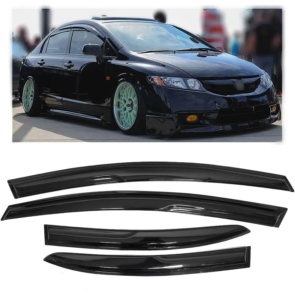 Rain Guards Side Window Visor Vent Outside Mount, 4PCS Fits 2006-2011 Honda Civic 4-Door Sedan