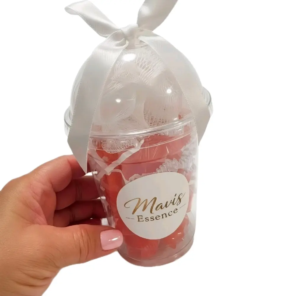 Personalizable Bath & Body Care Gift Set - Small Cup, 5 Mini Flower & Butterfly Design Hand Soaps, and Loofah