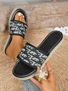 Women's Fashionable Colorblock Pattern Boho Style Slippers, Casual Comfortable Flat Sandals for Summer, Lightweight Breathable Shoes for Daily Wear, Open Toed Slippers, Open Toe Slides