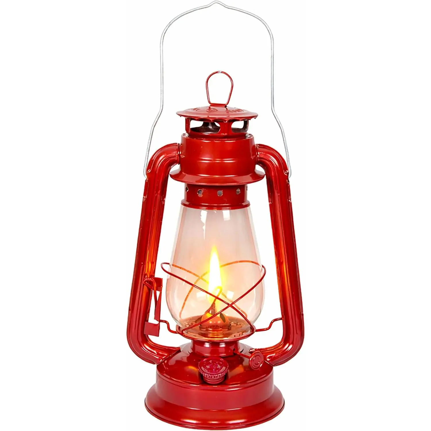 XTAUTO Hurricane Lantern – Classic Metal Kerosene Oil Lamp with Glass Globe and Adjustable Wick – Portable Emergency Lighting & Decorative Indoor/Outdoor Camping Lantern, Red