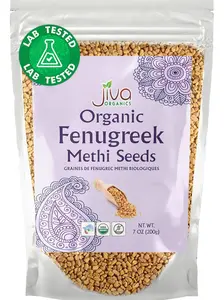 Jiva Organic Fenugreek Seeds 7 Ounce – Non-GMO, Gluten Free, All Natural Fenugreek Spice – Organic Fenugreek Seeds for Hair Growth, Cooking & Sprouting - Methi Seeds for Methi Dana Water - Raw & Natural, Product of India