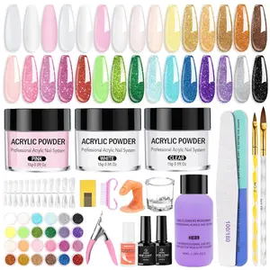 Acrylic Nail Kit for Beginners with Everything Powder , 41 in One Acrylic Nail Art Starter Kit with Tips Nail Art Tools Manicure Cutics