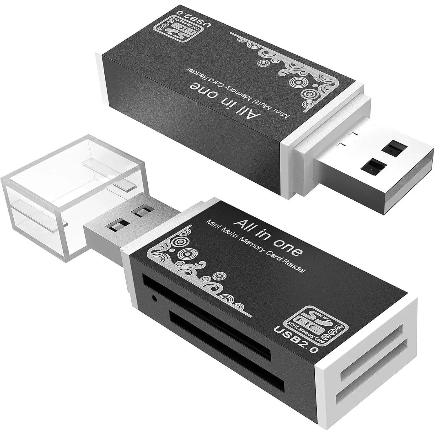 Micro SD Card Reader, 4-in-1 SD Card Reader to USB Adapter, Memory Card Reader for MS Duo/Pro, M2 Card, SDXC, SDHC, MMC, RS-MMC, Micro SDXC, Micro SDHC and TF Card (2Pack Black)