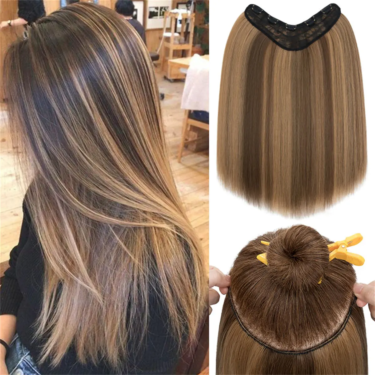 MY-LADY 18inch V-shaped Clip In Hair Extensions Sythetic Straight/Body Wave Hair Pieces For Women