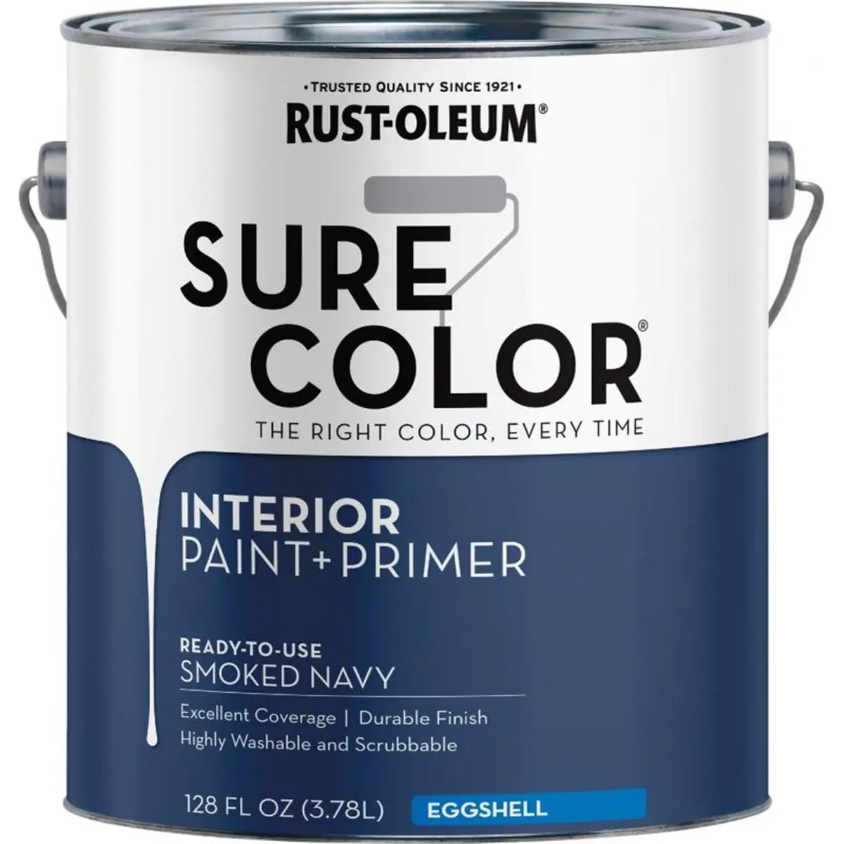 Rust-Oleum 102033 1 gal Sure Color Eggshell Finish Smoked Navy Interior Paint - Ready-to-Use, Premium Look, No Tinting Required, Ideal for Drywall, Indoor Wall & Primer (Office & School Supplies)