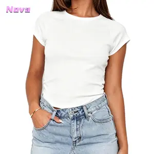 Women's Crew Neck Crop Tops Summer Short Sleeve Solid Color TrendyFit Baby Tees
