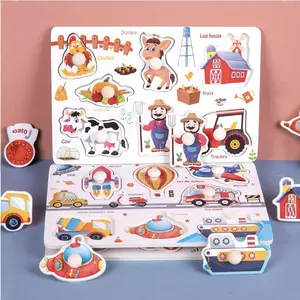 Wooden Peg Puzzle Set - 6 Styles Themed Puzzles With Animal, Ocean, Vehicle, Dinosaur, Number & Shape Designs, Knobbed Pieces For Fine Motor Skill, Vocabulary & Cognitive Development, Educational Toys