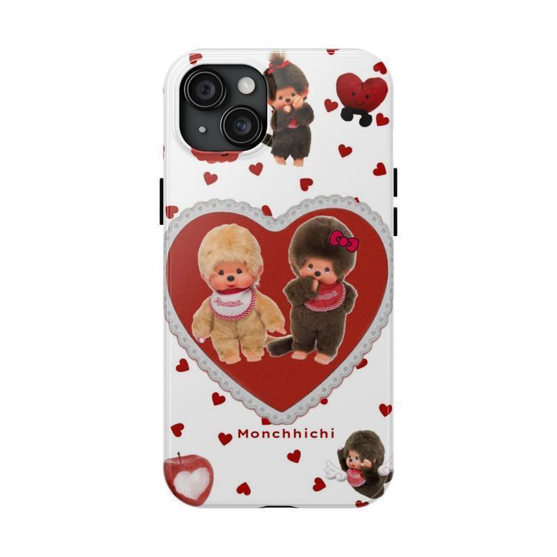 Monchichi Polka Dots Mix Leopard Tough Phone Case, Cutest Design Striped Case Cover Suitable for iPhone 17-11 Pro Max