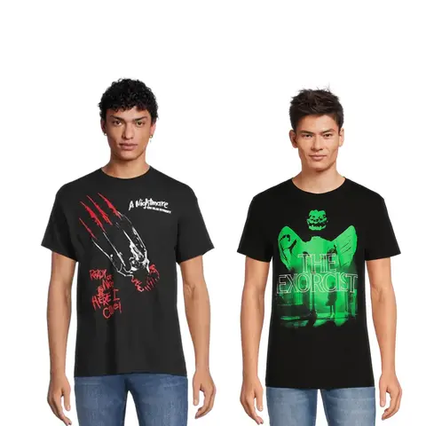 Mad Engine Men's Classic Relaxed Fit Cotton Short-Sleeve Musical & Comic Books Graphic T-Shirts - 2 Tees in 1 Set Exact Pair, Breathable Casual Menswear Tops, Choose Your Vibe & Size, T-Shirt