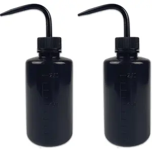 2Pcs 250ml 8.5oz Plastic Safety Wash Bottle, Narrow Mouth Squeeze Bottles for Tattoo Wash, Chemistry, Industry, Lab & Gardening-Black