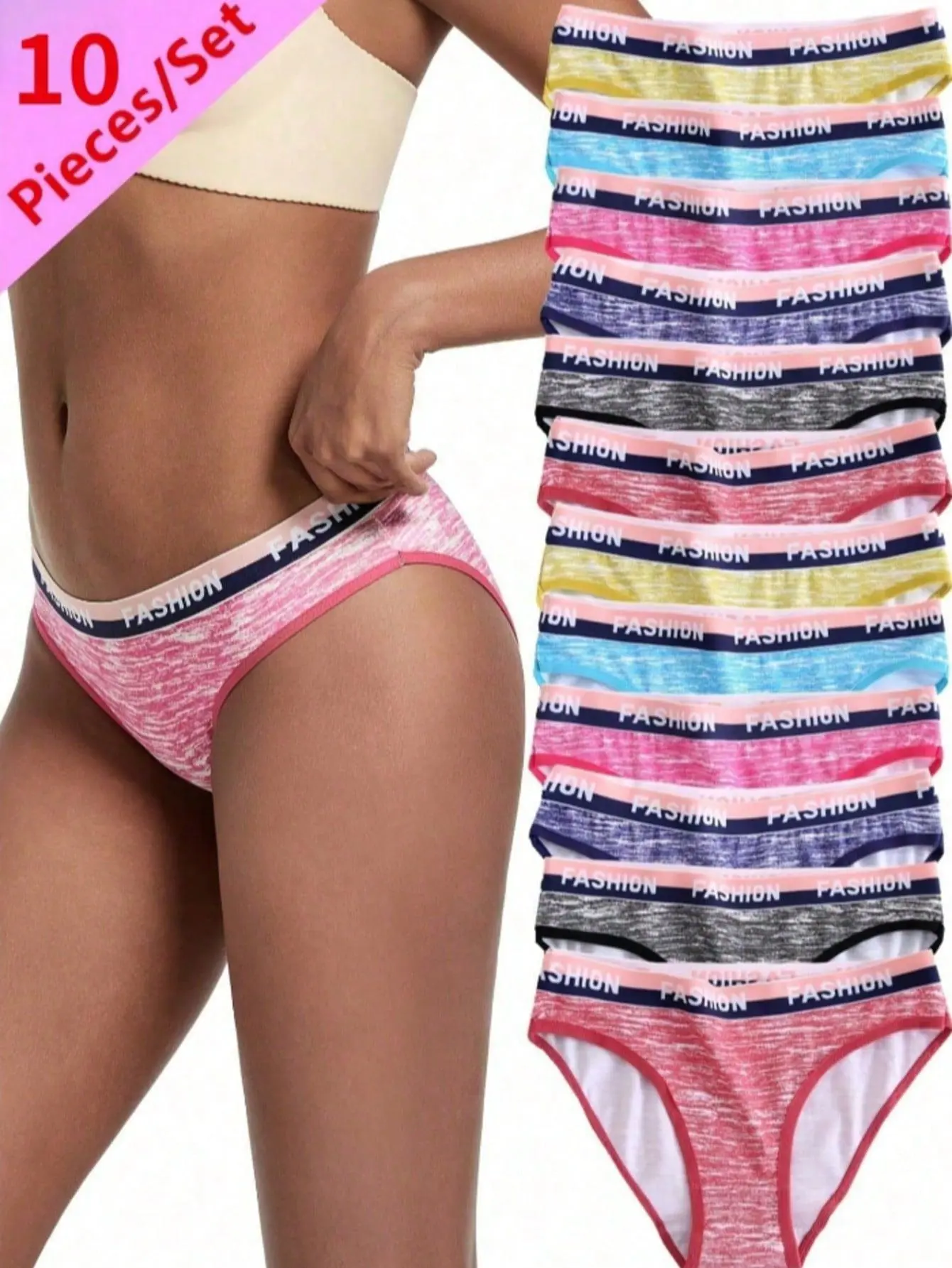 Women's 10Pcs Random Assorted Colors Panties, Letter Waistband Seamless Triangle Underwear, Comfortable Breathable Daily Wear Panties for Women