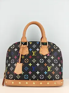 Pre-owned Black Monogram Multicolore canvas and natural cowhide trim Shoulder Bags Louis Vuitton Black Monogram Multicolore Alma GM Handbag【RC0111】