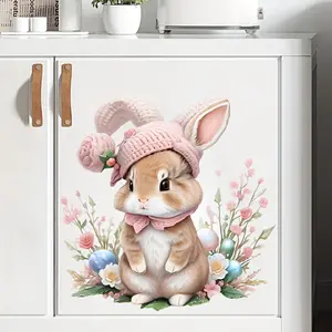1pc Easter tie Easter bunny wall sticker, self-adhesive vinyl detachable home beautification decoration sticker, easy to peel and paste, suitable for bedroom decoration, wall decoration, home decoration, glass decoration, holiday party decoration