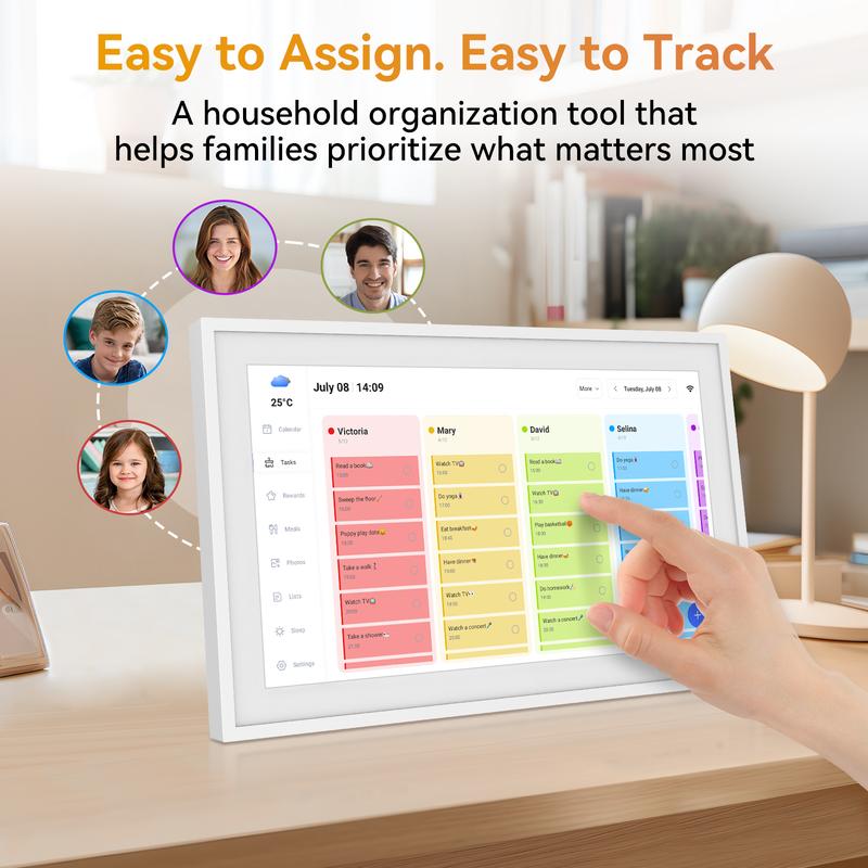 TABWEE 15.6 Inch WiFi Digital Calendar, Smart Touchscreen Interactive Display for Family Schedules Chore Chart, Meal Planner, To Do List, Smart Sync Switchable Digital Photo Frame Desk-Standing