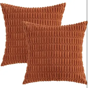 Pack of 2 Corduroy Decorative Throw Pillow Covers 18x18 Inch Soft Boho Striped Fall Pillow Covers Modern Farmhouse Home Decor for Sofa Living Room Couch Bed Rust