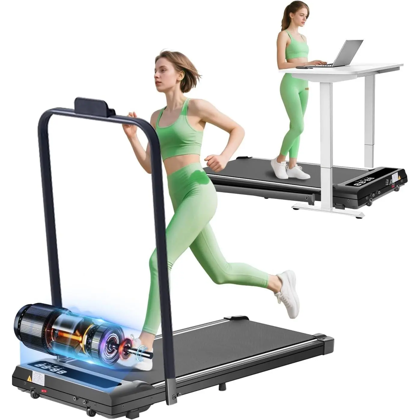 Walking Pad with Handle Bar, 3.0HP Foldable Folding Treadmills for Home Small, 3 in 1 Portable Treadmill with Handles, Small Walking Pad Treadmill Home with Remote Control, 320LB Capacity
