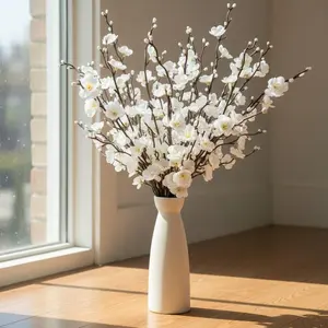 12 Pcs Artificial White Plum Blossom Set, Fake Flowers Bouquet for Home Kitchen Office Hotel Decoration, Centerpiece, Wreath, Floral Arrangement