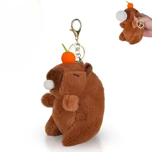 Cute Capybara Plush Keychain – Soft Mini Bag Charm with Fruit Top, Cute Car & Backpack Accessories for girls Unique Design purse  keychain Adorable