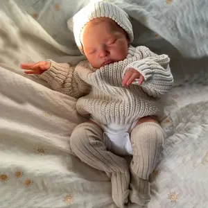 48cm 19inch Lifelike Sleeping Reborn Baby Doll with 3D Paint Skin and Visible Veins Cloth Body Soft Vinyl Toy Ideal for Children's Birthday Gift